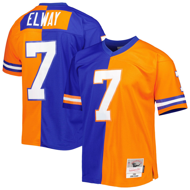 Denver Broncos John Elway Mitchell & Ness Royal/Orange 1990 Split Legacy Replica Jersey