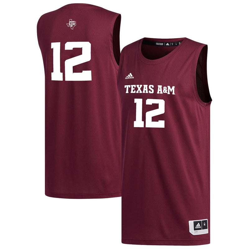 adidas #12 Maroon Texas A&M Aggies Replica Basketball Jersey