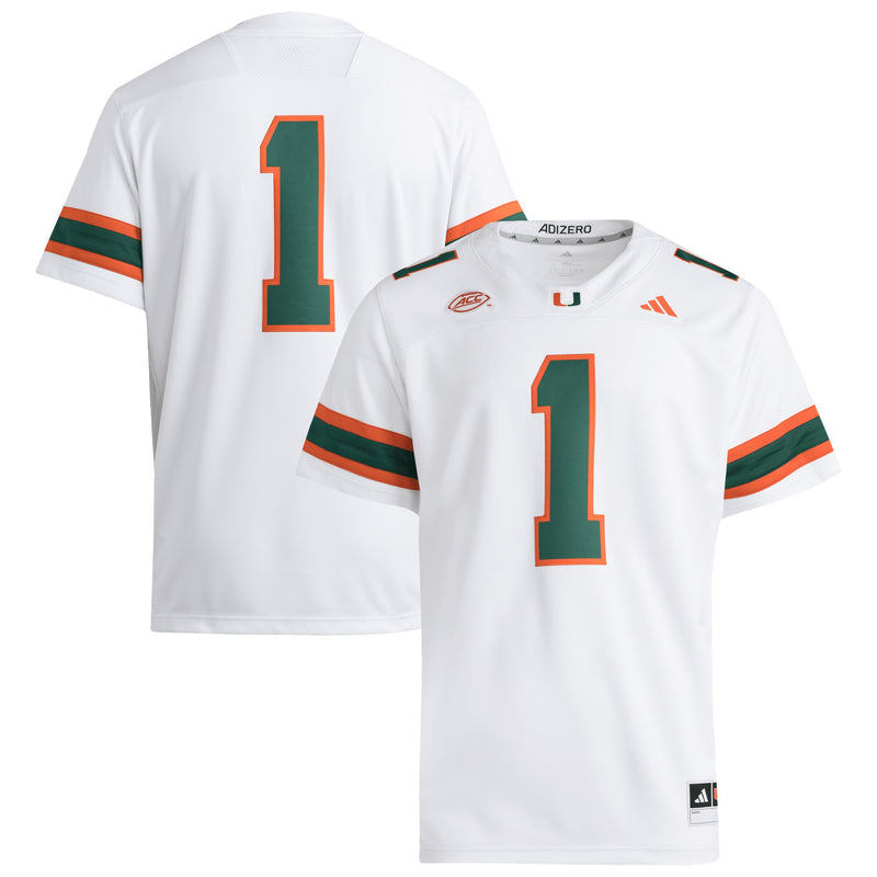 adidas #1 White Miami Hurricanes Premier Jersey