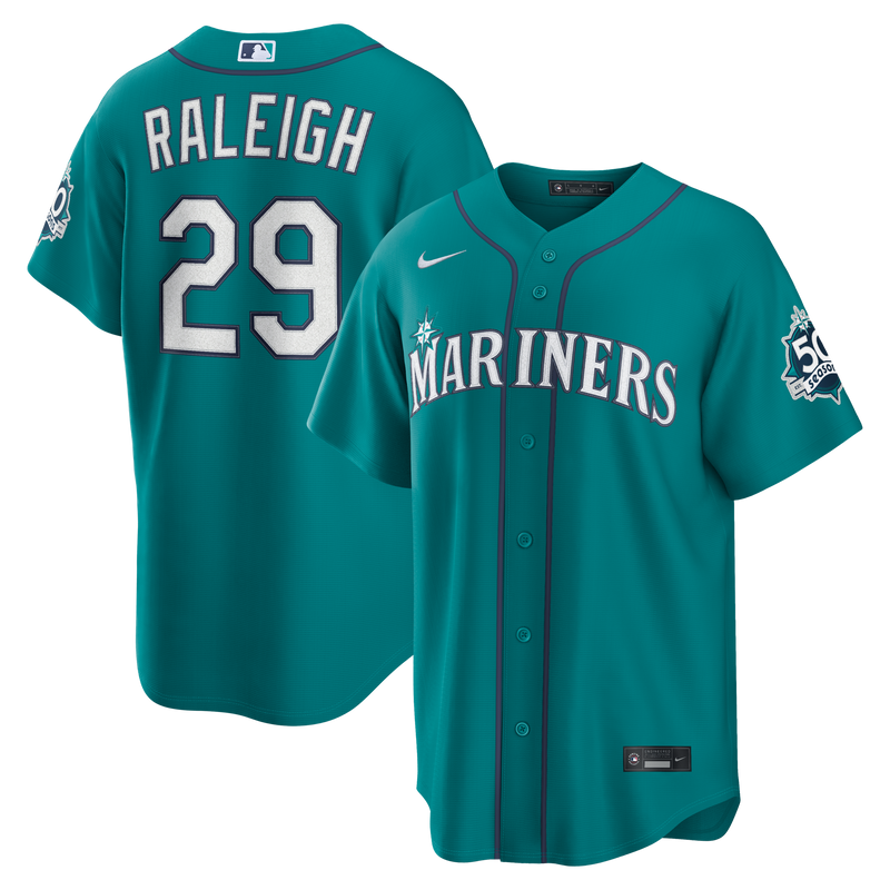 Seattle Mariners Cal Raleigh Nike Teal Alternate 50th Season Patch Stadium Jersey