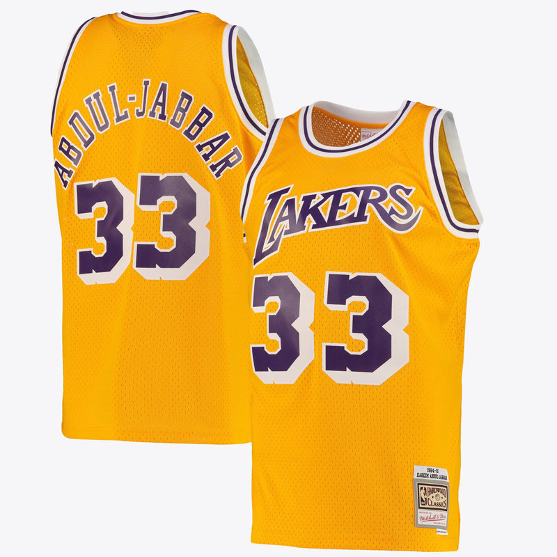 Los Angeles Lakers Kareem Abdul-Jabbar Road Swingman Jersey By Mitchell & Ness - Light Gold -