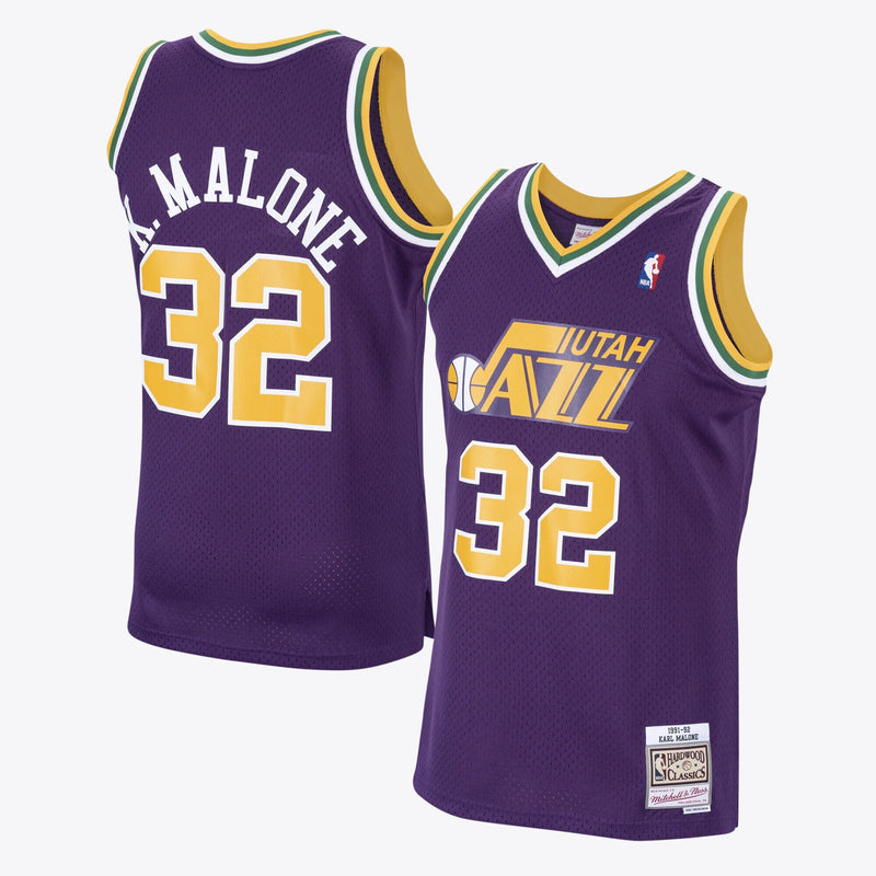 Utah Jazz Karl Malone 1991 Hardwood Classics Road Swingman Jersey by Mitchell & Ness - Purple -