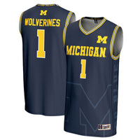 GameDay Greats #1 Navy Michigan Wolverines Icon Print Lightweight Basketball Fashion Jersey