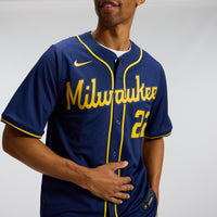 Milwaukee Brewers Christian Yelich Nike Navy Alternate Limited Jersey