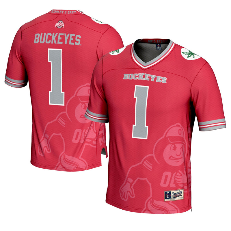 GameDay Greats #1 Scarlet Ohio State Buckeyes Icon Print Football Fashion Jersey