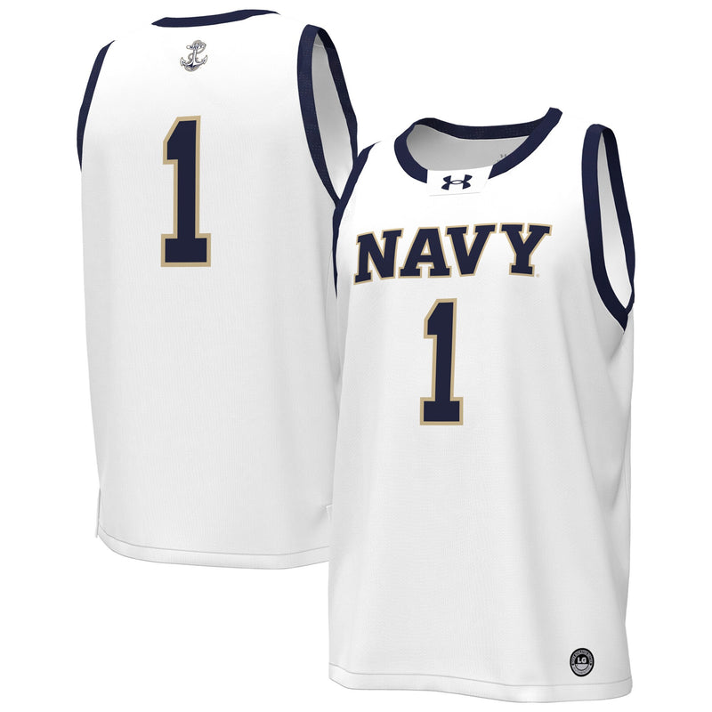 Under Armour White Navy Midshipmen #1 Replica Basketball Jersey