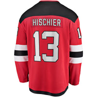New Jersey Devils Nico Hischier Fanatics Red Captain Patch Home Breakaway Jersey