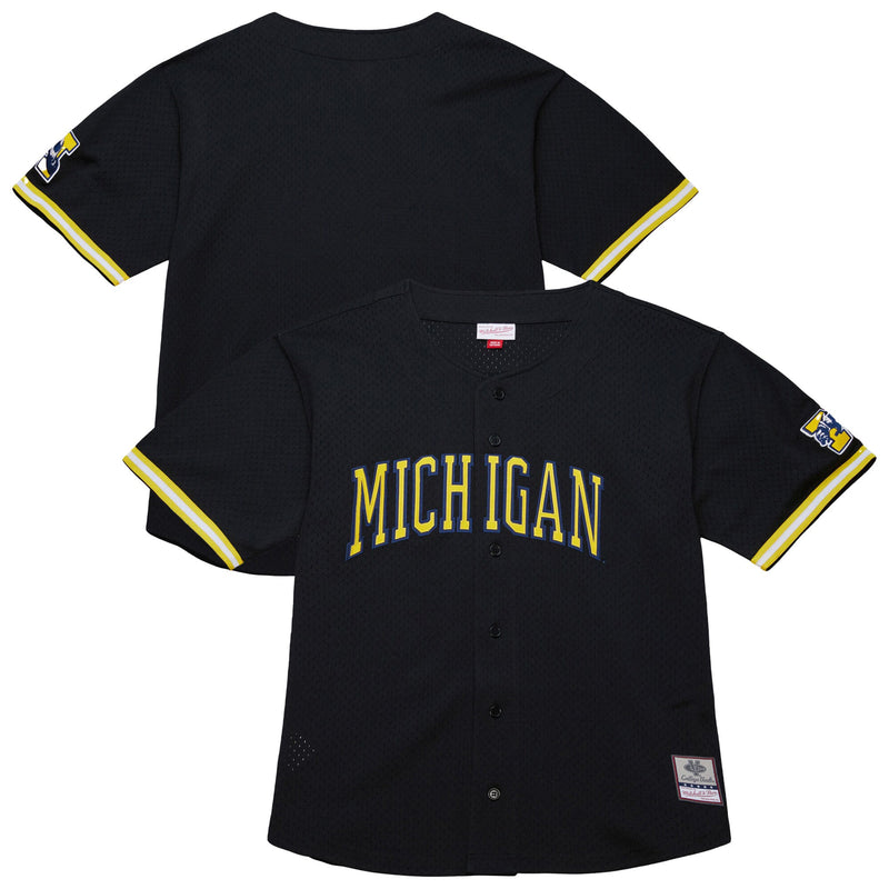 Mitchell & Ness Black Michigan Wolverines On The Clock Full-Button Fashion Jersey