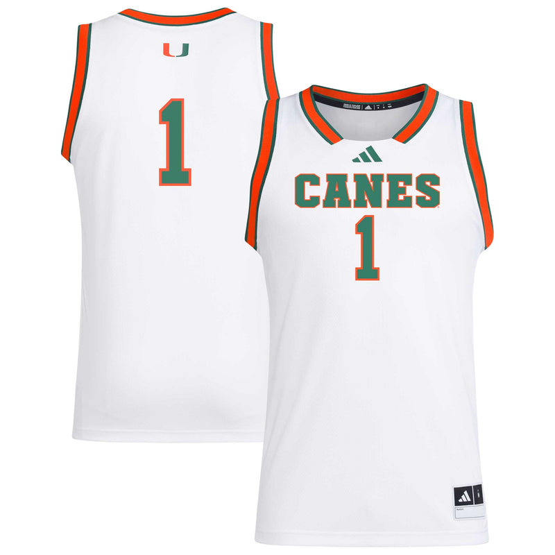 adidas #1 White Miami Hurricanes Replica Swingman Jersey