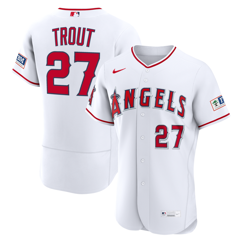 Los Angeles Angels Mike Trout Nike White Home Authentic Sponsor Patch Jersey