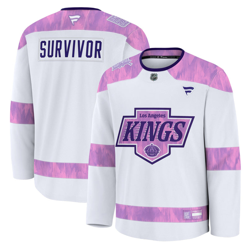 Los Angeles Kings Fanatics White Hockey Fights Cancer Survivor Practice Jersey